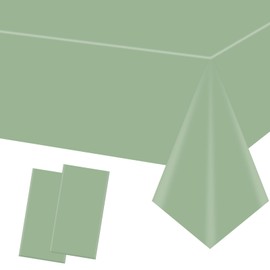 Sage Green Plastic Tablecloths Disposable, Light Green Outdoor Tablecloth Sage Table Cover Supplies for Bridal Shower Baby Shower Birthday Wedding House Warming Party Decorations, 108'' x 54'', 2pcs
