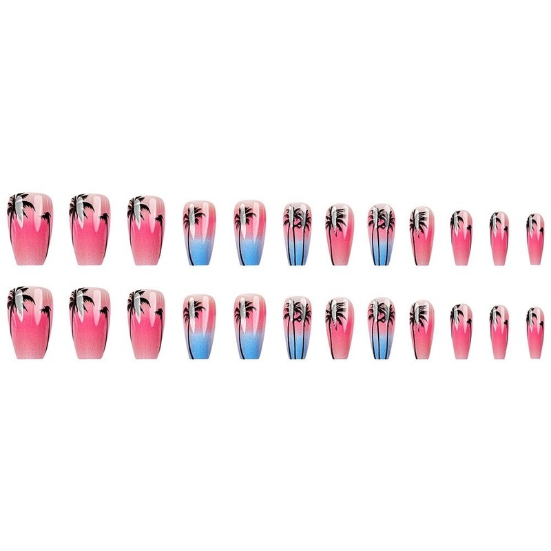 Coffin Press On Nails Medium Fake Nails Gradient With Coconut