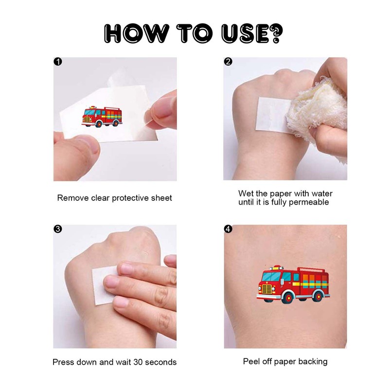 10 Sheets Fire Truck Temporary Tattoos for Kids Firefighter Birthday