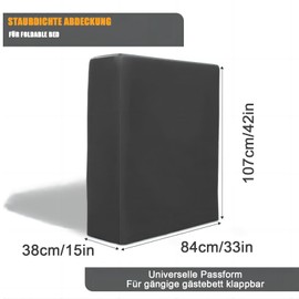 Klappbett Schutzhülle Wasserdicht, GäStebett Klappbar Abdeckung, Folding Bed Cover, Foldable Bed Abdeckung, Klappbett Staubdichte, klappbettdecke aufbewahrungstasche - Schwarz (84*38*107cm)