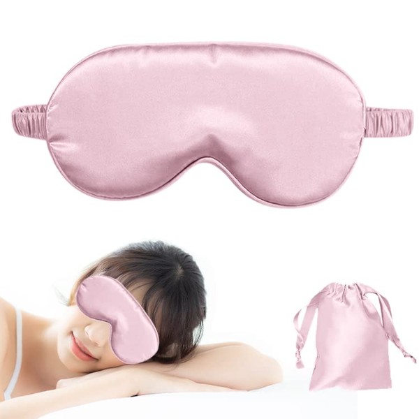 Sleep Mask for Women Men, Silk Eye Mask Super Soft Eye Masks with Adjustable Elastic Strap Both Sides Blackout with Cloth Bag for Travel Yoga Nap Meditation Y4-SMZGYZ(Pink)
