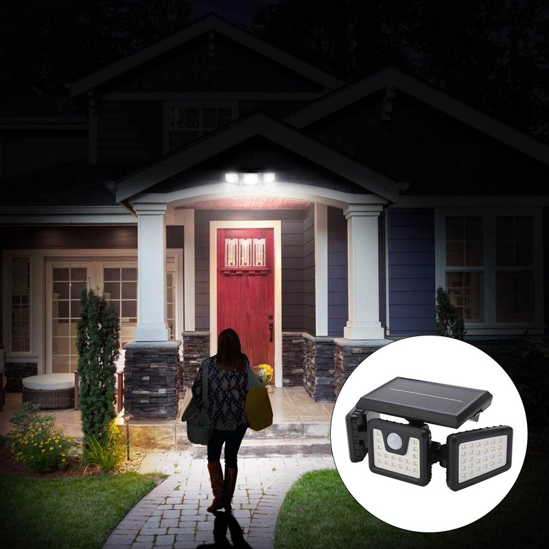 Outdoor Motion Sensor Light Solar Powered 3 Adjustable Heads IP65