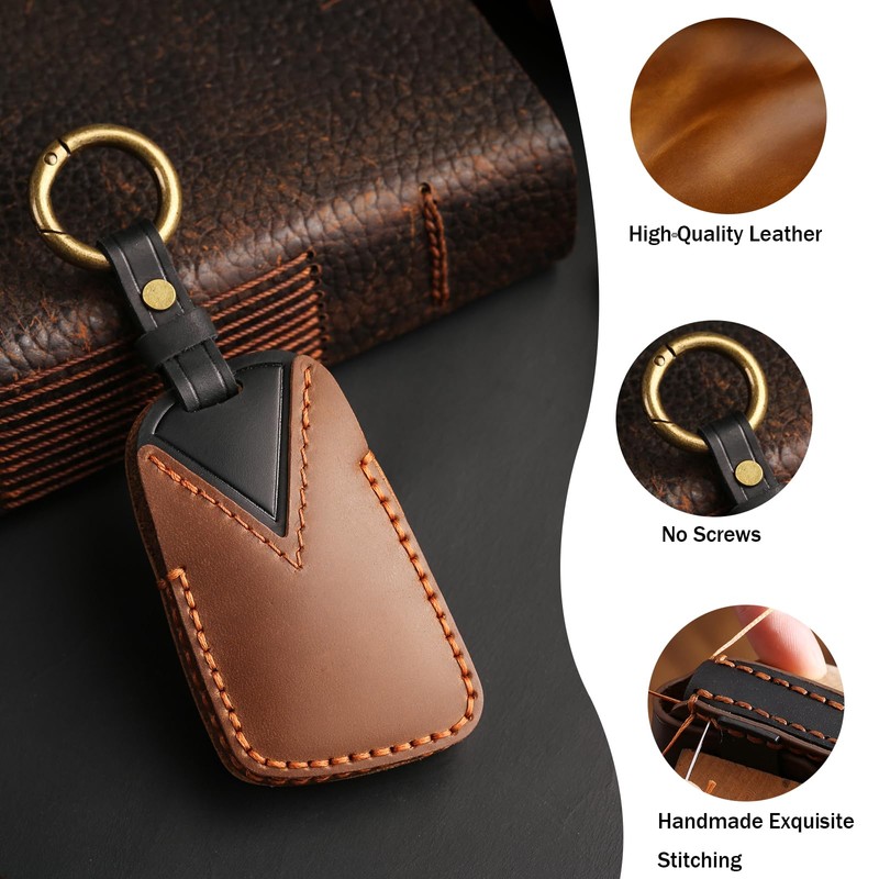 OLLEN Screws-Free Premium Leather for Key Fob Cover, Fit for