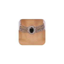 Chargances Multilayer Rhinestone Necklace Pearl Pendant Choker Boho Statement Crystal Short Collar Party Wdding Accessories for Women (Black)