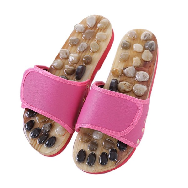 Foot Massage Slippers, Health Sandals, Leather, Natural Stone, Size M (US Women’s 5.5 - 6 (22.5 -23.5 cm), Pink