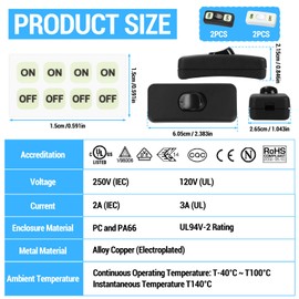 Pack of 4 Inline Switch, 250 V Intermediate Switch, Cord Switch, 2-3 Pole, Cable Switch, Rocker Switch, Lamp Switch, Suitable for Switching Small Appliances Lamps