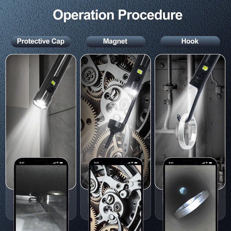 oolong Endoscope Inspection Camera,Illuminated Dual HD Lens,1920P HD IP67 Waterproof