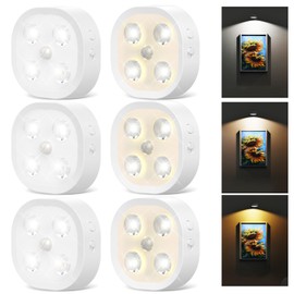 Wireless Rechargeable Step Light Motion Sensor Puck Lights with Remote Control, 3 Color Temperatures, 1500mAh Battery LED Under Cabinet Lighting, Dimmable Closet Lights for Stairs, Counter (6 Pack)