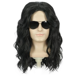 yuehong Long Curly Black Wig 80s Men Party Wig Rocker Costume Wig Heat Resistant Synthetic Fibers Wig Soft Breathable Wig