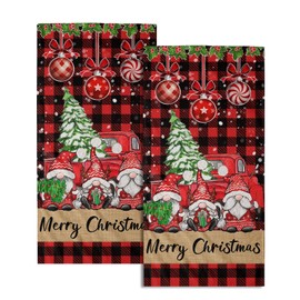 Imiss Merry Christmas Hand Bath Towels 2 Pcs Gnome Truck Xmas Tree Red Black Buffalo Plaid Kitchen Dish Towels for Holiday Decor Bathroom Hotel Gym Spa