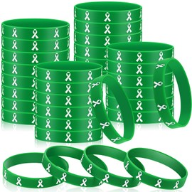 Quelay 48 Pcs Mental Health Awareness Silicone Bracelets Set Green Ribbon Rubber Stretch Wristbands Mental Health Awareness Month Gifts for Teens Adults Party Favors