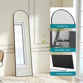OLIXIS Arched Full Length Mirror 59"x16"with Stand Versatile Full Body Mirror,Floor Standing Hanging or Leaning Design Modern Slim Aluminum Frame Elegant Home Decor for Bedroom Cloakroom,Black