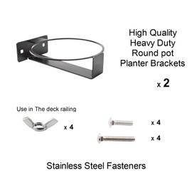 lxkj Deck Railing Flower Pot Holder, 6" Fence Bracket Kit for Round Planters, Heavy Duty Iron Black Mounting Holder, Universal Outdoor Hanging, 2 Pack (6", Black)