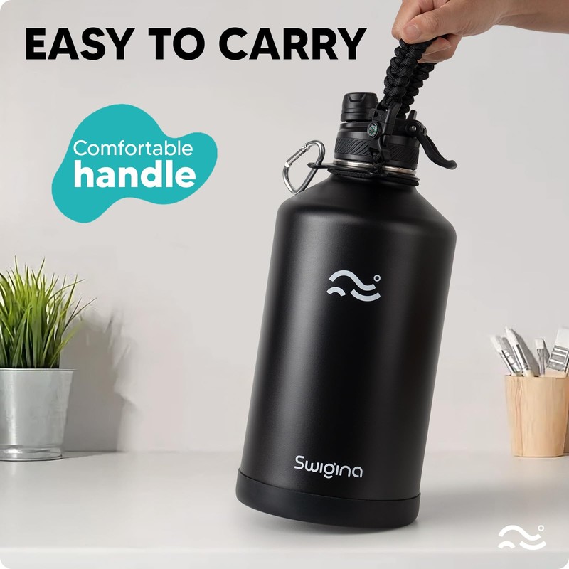 Swigina [2-IN-1 LID] Gallon Insulated Water Bottle with Silicone Boot