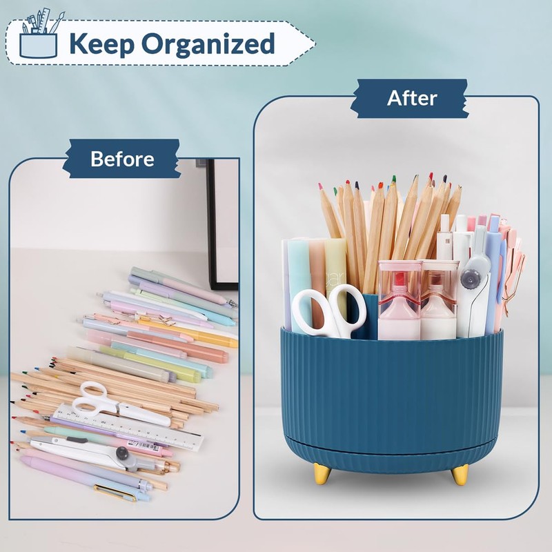 SKYDUE 360 Degree Rotating Desk Organizer, Dual-Purpose Pencil Pen Holder,
