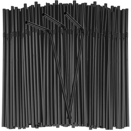150PCS Disposable Plastic Drinking Straws - Flexible Straws Disposable Long Colorful PP Plastic Striped Assorted Colors for Home Use Milk Juice Drinks (Black)