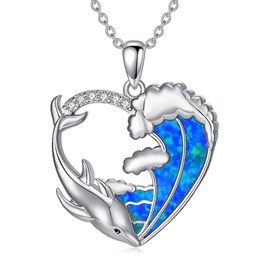 925 Sterling Silver Opal Necklace for Women Ocean Series Dolphins-2