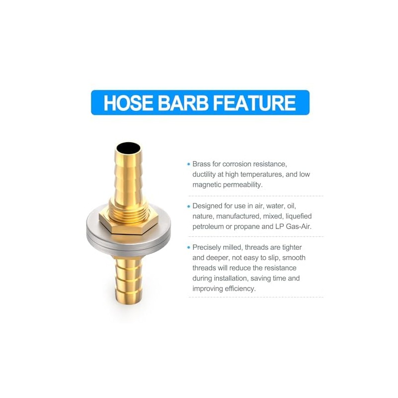 ERGAOBOY 5Pcs 6MM to 6MM Brass Hose Barb Thru-Bulk Bulkhead