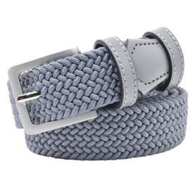 GRESEL Braided Men's and Women's Belt, Made of Elastic Fabric with Inserts Made of Genuine Leather, gray