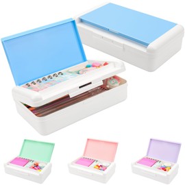 Pencil Box for Office Supplies Storage Organizer Box,Double Layer Large Capacity Pencil Boxes,Plastic Crayon Box with Snap-tight Lid,Stackable Storage Box for Gel Pens Pencil Case Organizer-Pale Blue