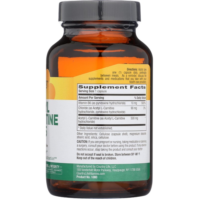 Country Life Country Life Acetyl L-Carnitine Vegi Capsules 500mg, 60