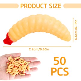 hoeslaw 50 Pcs Soft Maggot Worms Fishing Baits, 0.8" Durable Silicone Mimic Fake Dip Worm Lure Attract Bass Catfish, Upgrade Bait for Anglers Trout Lunker Freshwater Saltwater Lake Fishing