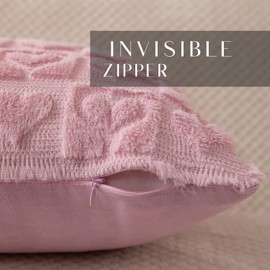 DFXSZ Valentines Pillow Covers 18x18 inch Set of 2 Valentines Day Decoration Pink Heart Soft Plush Faux Fur Jacquard Throw Pillows for Bedroom Sofa Holiday Festivals Home Decor PTK018B18