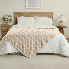 3 Layer Jacquard Throw Blanket - 50x70 Inch Soft Fleece with Wave Pattern, Brown Plush Cozy Blanket for Sofa, Couch, Bed & Chair, All Season Decorative Blanket for Living Room & Bedroom