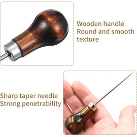 4 Pcs Awl Tool, Bradawl Tool for Wood, Handwork Sewing Awl, Gourd Shape Tailors Awl Wood Handle Scratch Sewing Tool for Leather, Used for Leather Punching or DIY Manual Needle Punching