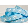 Grosgrain Ribbon - Paw Prints - Blue Ribbon with White