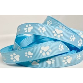 Grosgrain Ribbon - Paw Prints - Blue Ribbon with White Paws - 3/8 Inch Wide Ribbon - 10 Yards, Great for Hair Bows, Pet and Sports Crafts!