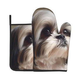 YYHWHJDE Shih Tzu Dog Printing Oven Mitts and Pot Holders Sets of 2 Kitchen Baking Used to Open Pot lids in The Kitchen and to Carry Dishes from Microwave ovens
