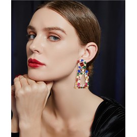 Colorful Rhinestone Rectangle Dangle Earrings Trendy Sparkly Crystal Geometric Drop Statement Earrings hypoallergenic for Women