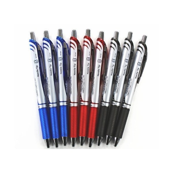 Pentel Energel Deluxe RTX Retractable Liquid Gel Pen,0.5mm, Fine Line, Needle Tip, Black.blue.red Ink-each 3 Pens/total 9 Pens Special Value Set