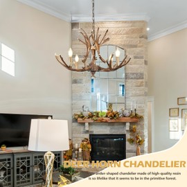 Bagood Brown Antler Chandelier 31.4" Retro Country Style Deer Horn Chandeliers 4-Light Farmhouse Antler Light Fixtures Adjustable Dimmable Resin Deer Antlers Chandelier for Dining Room