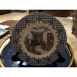 Royal Stafford New ROYAL STAFFORD BUNNY RABBIT FAMILY DINNER 11” PLATE BLUE GINGHAM RIM