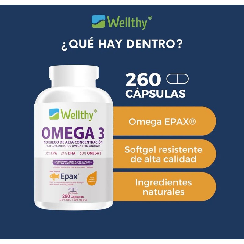 🐟💙 Wellthy Omega 3 | 260 Cápsulas | Salud Cardiaca,