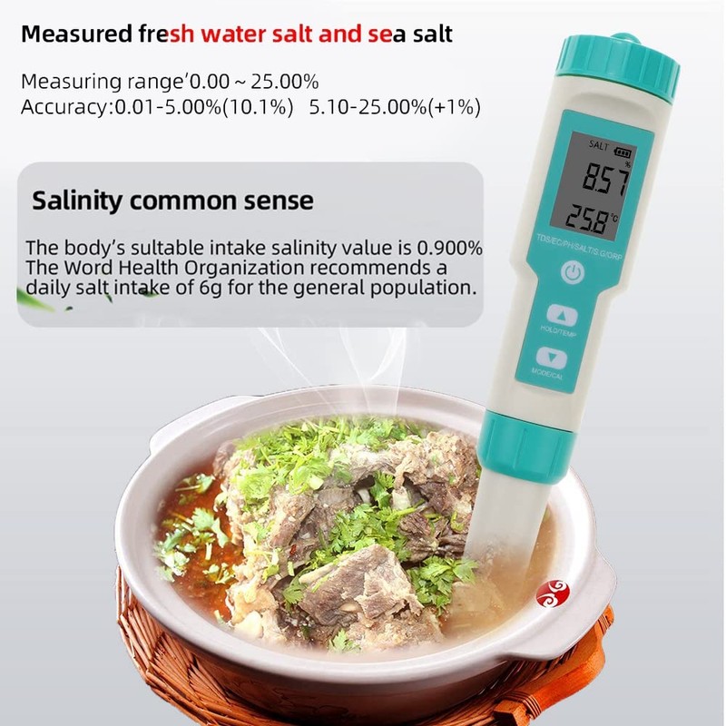 Areyourshop 7 in 1 PH Meter PH/TDS/Temp/EC/Salinity/SG/ORP Meter Digital, pH