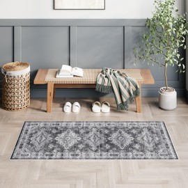 Dripex Vintage Washable Area Rug - 2x4 Indoor Door Mat Oriental Medallion Accent Throw Rug Distressed Foldable Non-Slip Low-Pile Bathroom Kitchen Rug for Entryway Laundry Room Living Room Bedroom