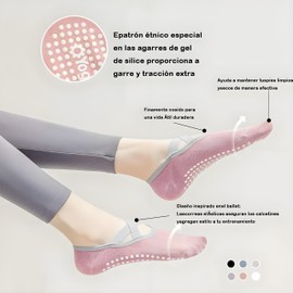 6 Pares Calcetines de Yoga, Calcetines Yoga Antideslizantes para Mujer, Calcetines Danza para Mujer, Adecuados para Yoga, Pilates, Ballet, Deportes de Interior, Danza (Negro + Gris)