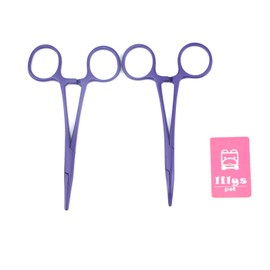LILYS PET Pet Colourful Stainless Steel Hemostat Hemostatic Forcep,Pet Ear Hair Pull Forcep,Bend head and Straight head kit (Purple, 14cm)