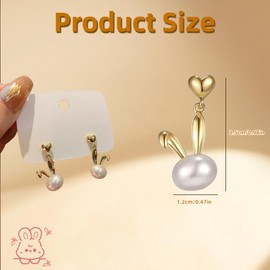 925 Silver Women's Jewellery, Rabbit Pearl Jewellery, Statement Cute Animal Jewellery for Women Decoration, Easter Decoration, Silver, No