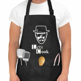 Aomig Kitchen Apron Couple Chef Aprons, Kitchen Adjustable Bib Apron with 3 Pockets Cooking Kitchen Chef Aprons, Waterproof Apron Women Men Chef Bakers Apron for Home Kitchen, Restaurant, Coffee House