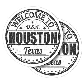 Vinyl Round Stickers (Set of 2) 10cm - BW - Welcome To Houston Texas USA Travel for Laptops, Tablets, Luggage, Scrap Booking, Fridges #40149