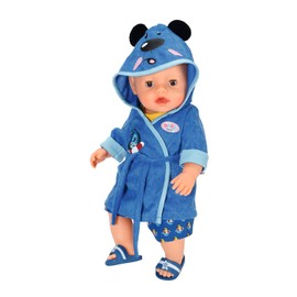 BABY born Zapf Creation 832011 Bath Deluxe Bathrobe 43 cm Doll Clothes for 43 cm Dolls Bath Set in Blue Yellow Consisting of Bathrobe, Shirt, Shorts and Flip Flops