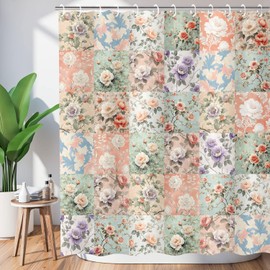 JAWO - Cortina de ducha estilo bohemio, diseño floral, color rosa, clásico, bonita y divertida, retro, bohemio, de tela estética, para decoración de baño con ganchos, 60 x 70 pulgadas