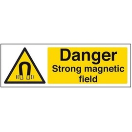 V Safety Danger Strong Magnetic Field Warning Sign - 300mm x 100mm - 1mm Rigid Plastic