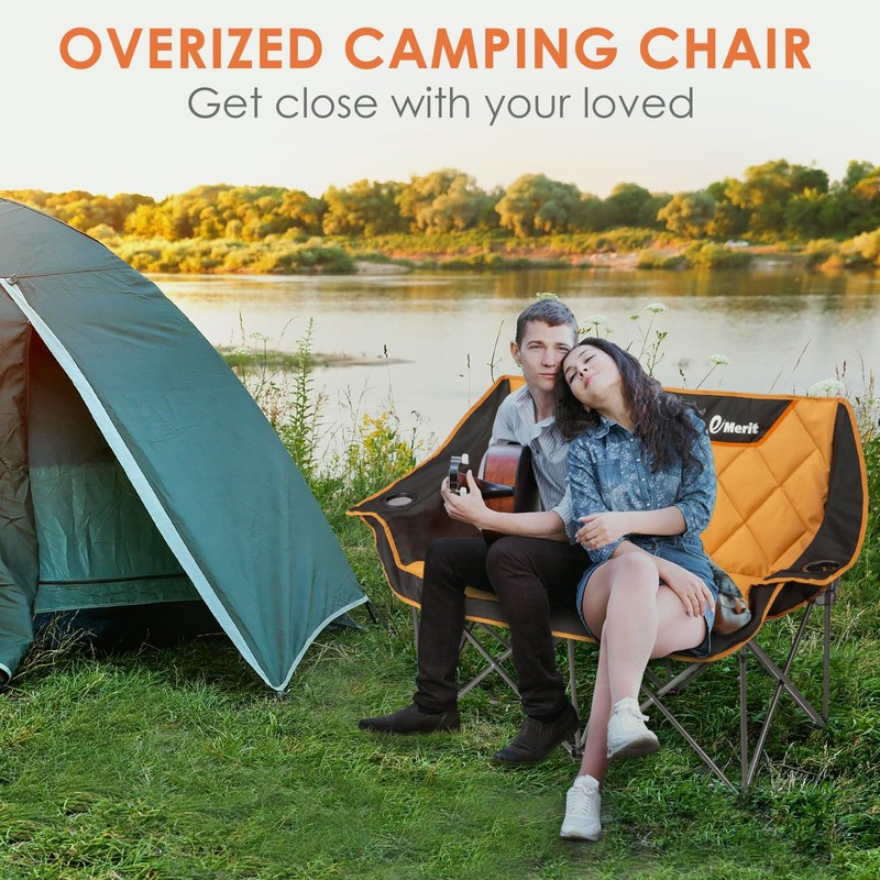 EMERIT Oversized Double Duo Camping Chair Folding Camping Loveseat 2