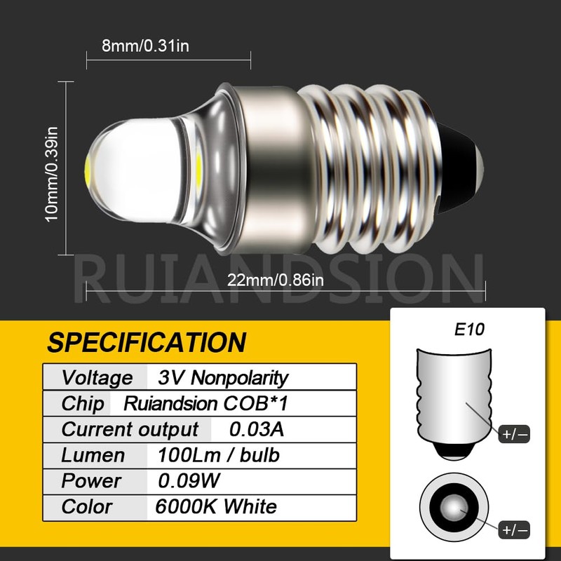 Ruiandsion 4pcs E10 LED Bulbs 3V 6000K White LED Bulbs