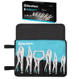 DURATECH 6PC Locking Pliers Set C-clamp Long Nose Curved Jaw Locking Pliers